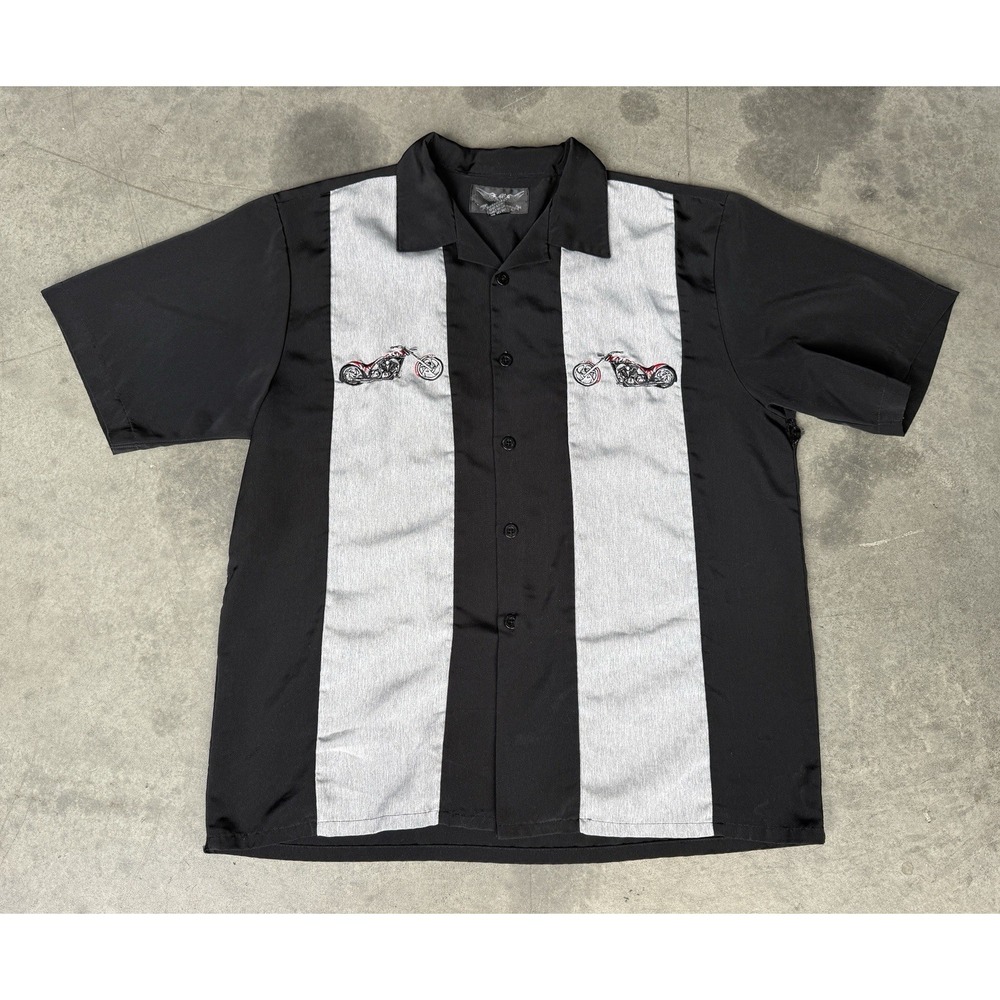 Mens Sz XL Chrome Eagle Black Button Up Embroidered Shirt Motorcycles